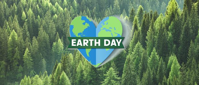 A luscious forest background with an onset of the World Earth Day logo. 