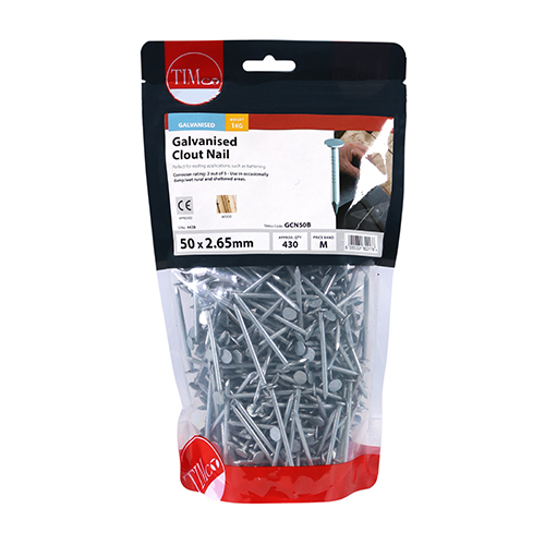 50 x 2.65 Clout Nails - Galvanised 1.00 KG