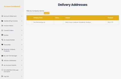 Screenshot of FORT Builders' Merchant Delivery Addresses page within the FORT portal. 