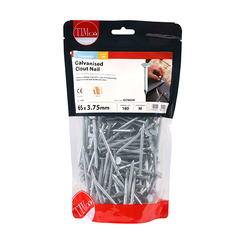 65 x 3.75 Clout Nails - Galvanised 1.00 KG