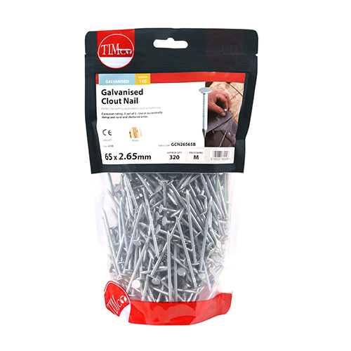 65 X 2.65 Clout Nails - Galvanised 1.00 KG