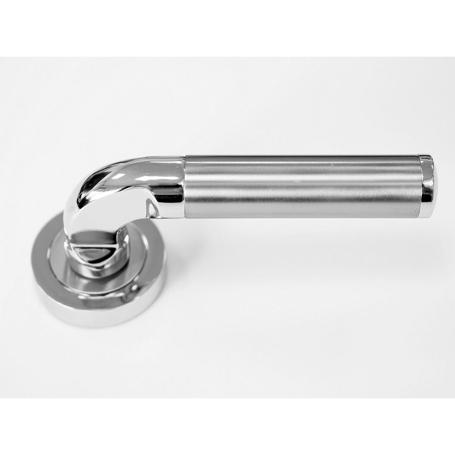 Door Handle, Westminster Round Rose, Satin Polished Chrome - Pair