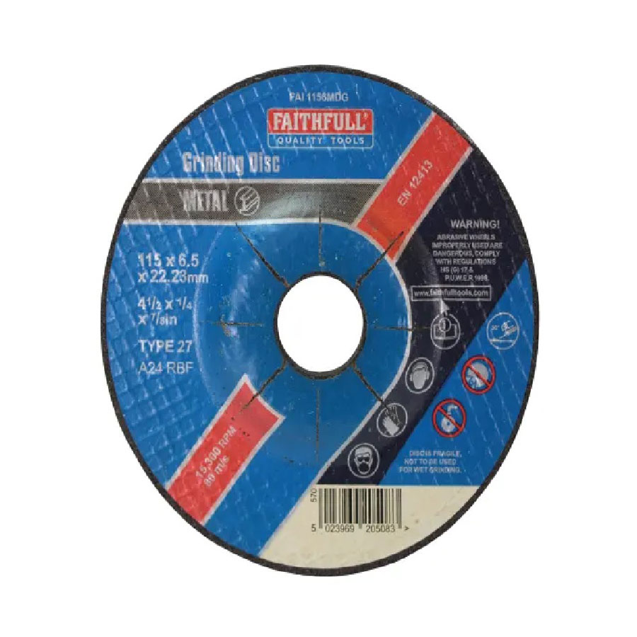 Faithfull Deep Centre Grind Disc 115X6.5x22mm Metal