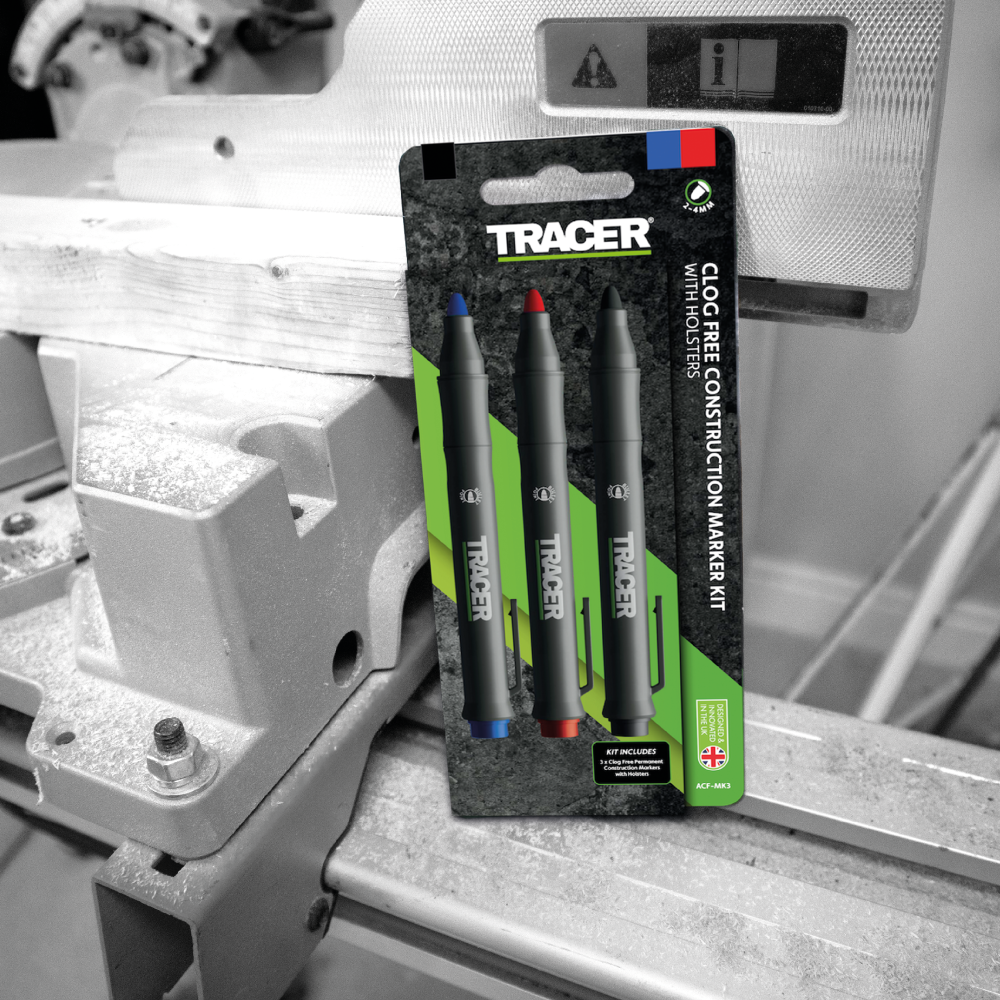 TRACER Clog Free Marker Kit - 3pc pack (1x Black / 1x Blue / 1x Red) with Site Ho