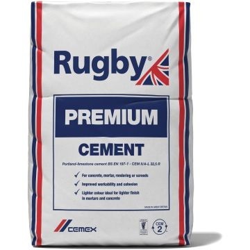 Rugby Premium Cement - Plastic Bag - 25kg (56 on a pallet)