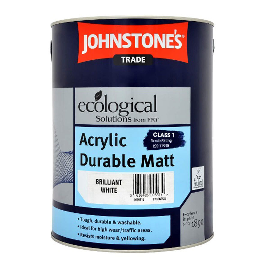 Johnstones Trade Acrylic Durable Matt Brilliant White 5L