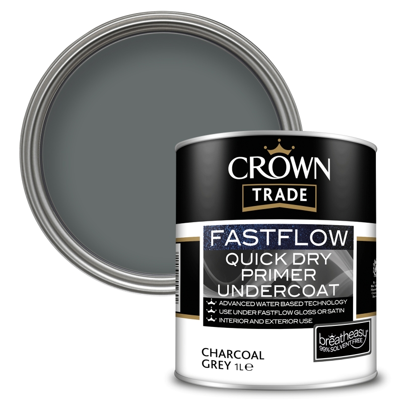 Crown Trade Fastflow Quick Dry Primer / Undercoat Charcoal Grey - 1L