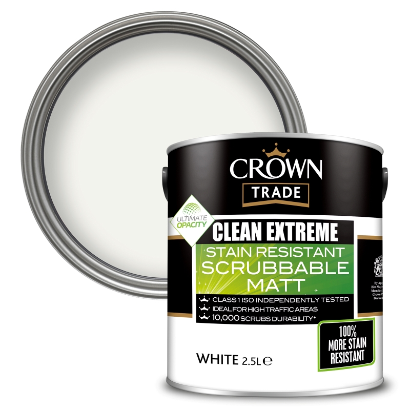 Crown Trade Clean Extreme Stain Resist Scrubbable Matt White - 2.5L