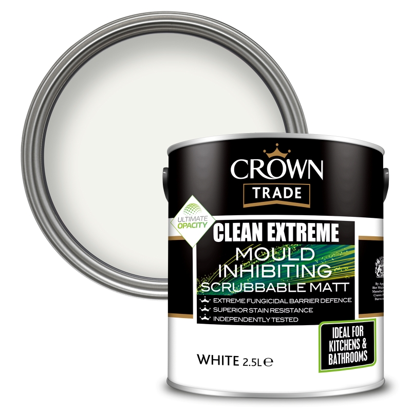 Crown Trade Clean Extreme Mould Inhibiting Scrubbable Matt White - 2.5L