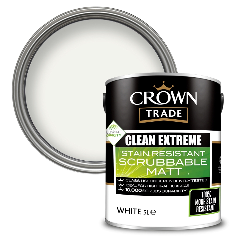 Crown Trade Clean Extreme Stain Resist Scrubbable Matt White - 5L