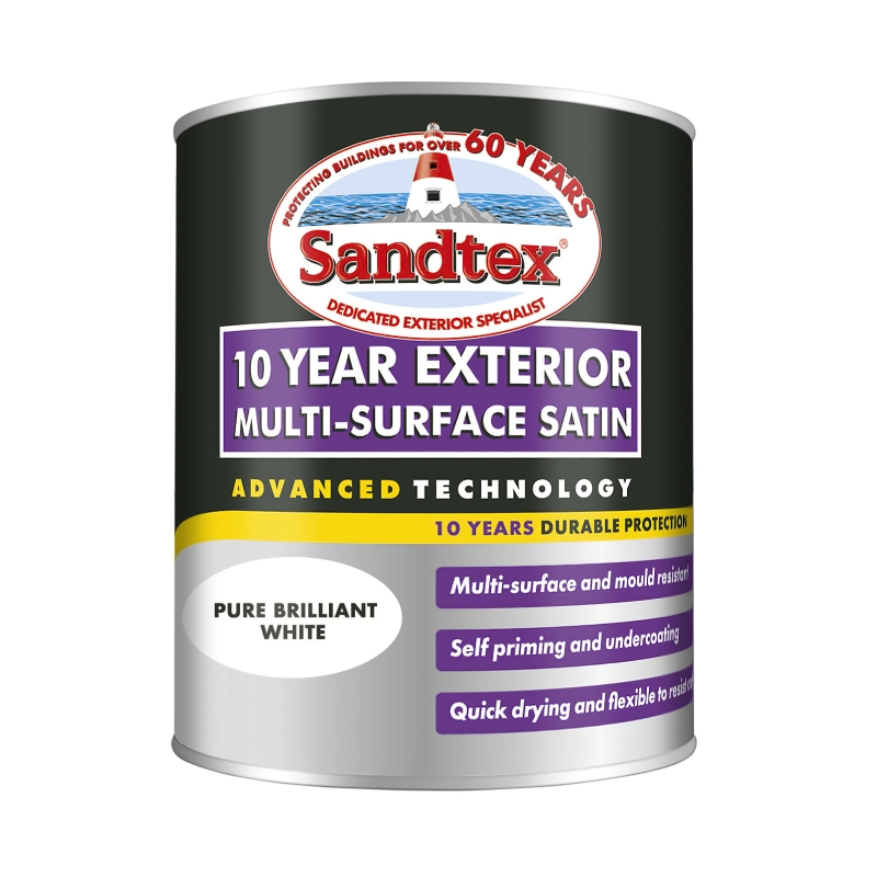 Sandtex 10 Year Multi-Surface Satin Brilliant White - 750ml