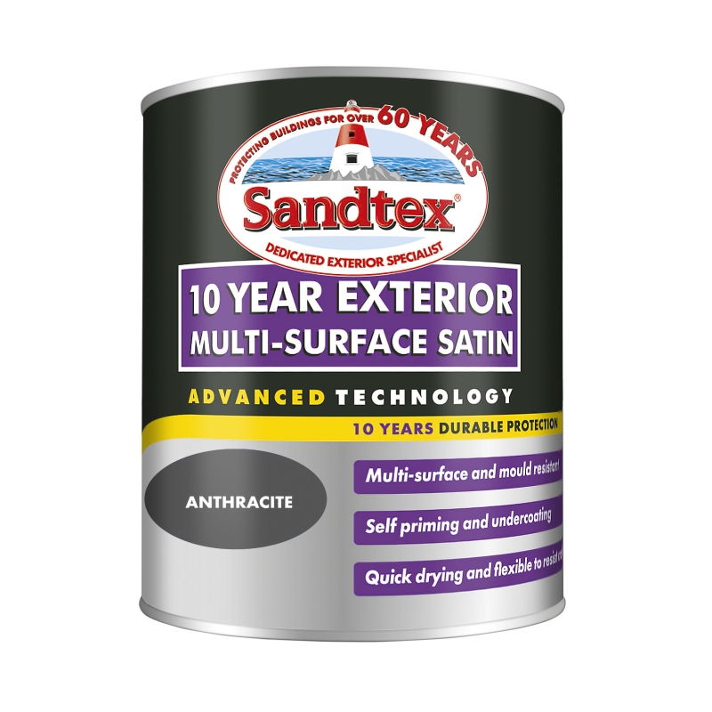 Sandtex 10 Year Multi-Surface Satin Anthracite - 750ml