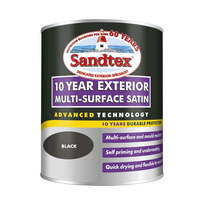 Sandtex 10 Year Multi-Surface Satin Black - 750ml
