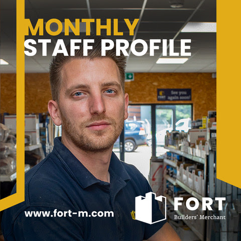 Staff portrait of our stock controller at FORT Builders' Merchant. With FORT Builders' Merchant website link added. 