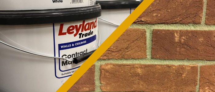 Image of FORT shop stock of both Leyland trade paint & the Sundridge brick sample board to match. 