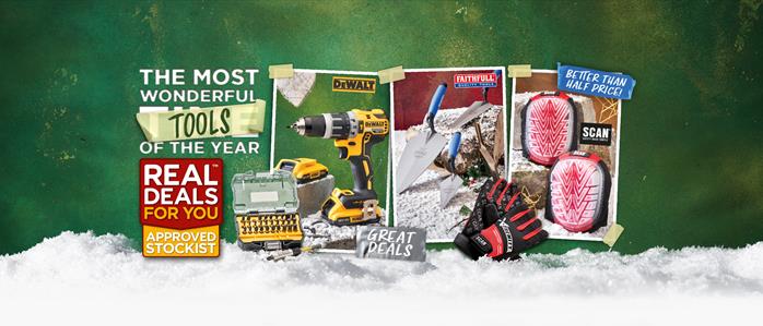 Web banner image of ToolBank products for FORT Builders' Merchant December offers campaign. 